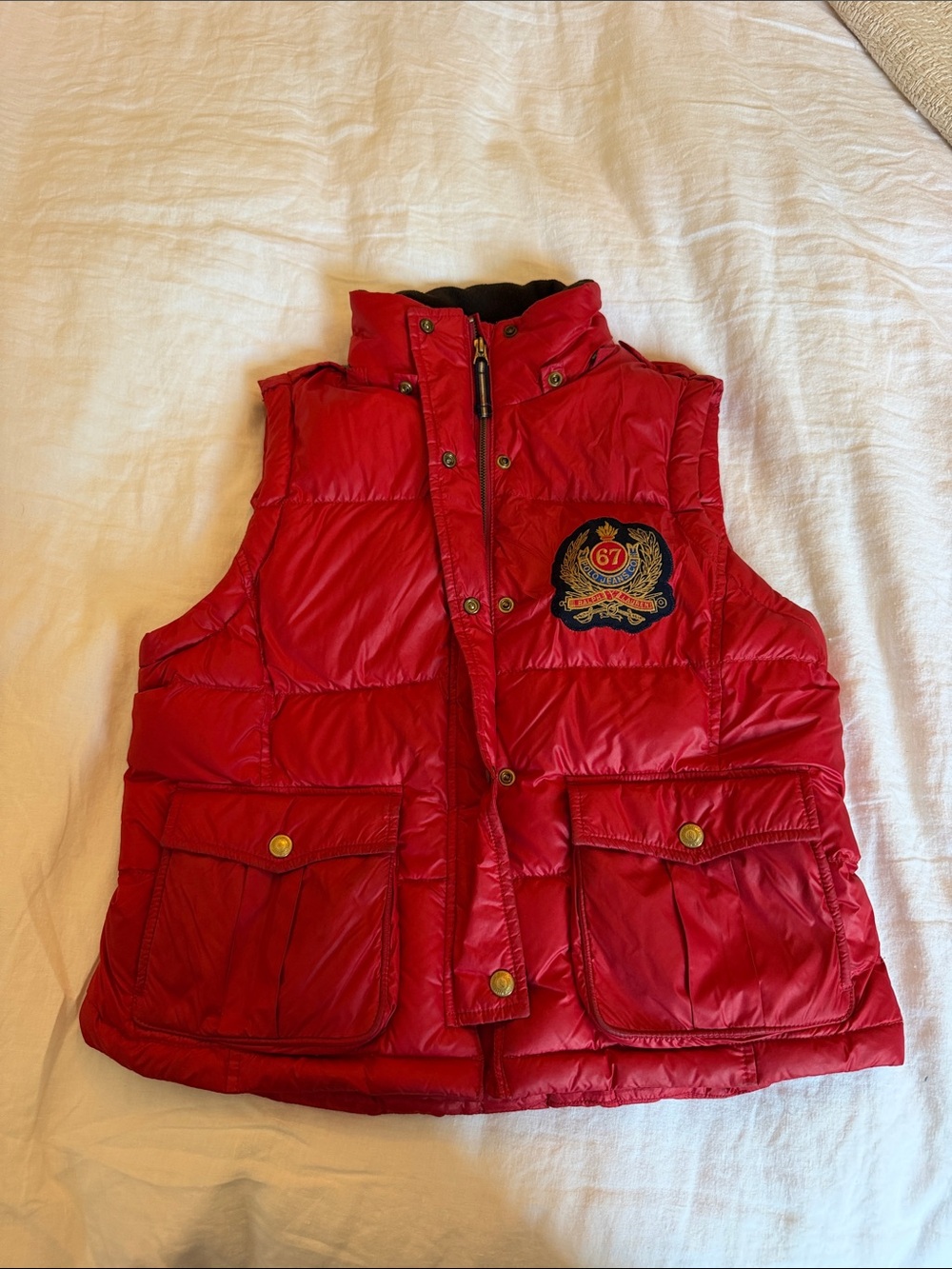 Vintage Polo by Ralph Lauren Red Quilted Puffer Vest with Crest Patch